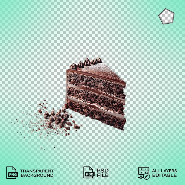 PSD slice of rich chocolate cake with layers isolated on a transparent background