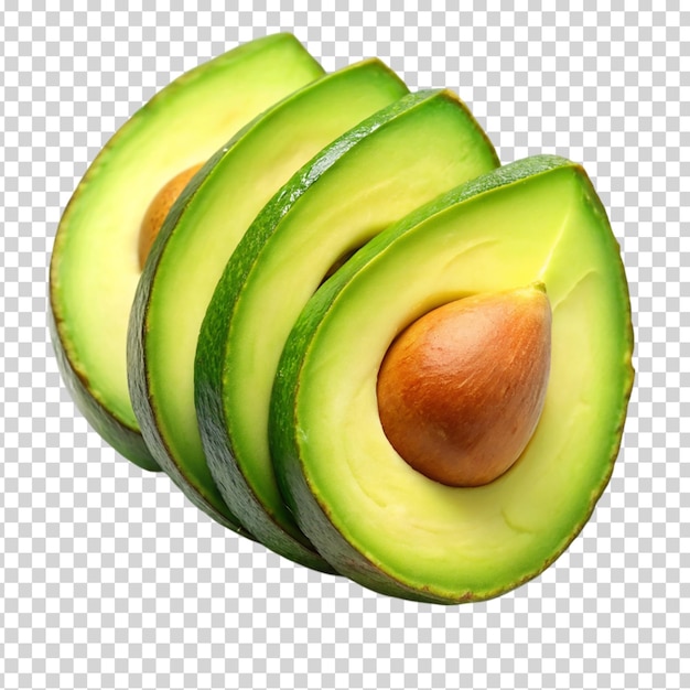 Sliced avocados with a pit on transparent background