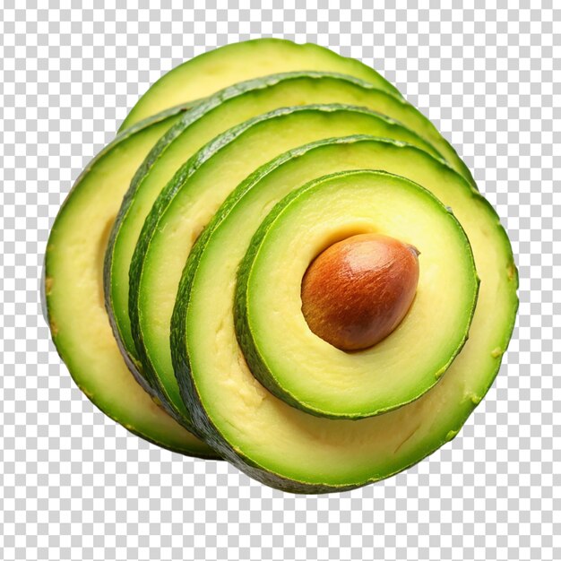 Sliced avocados with a pit on transparent background