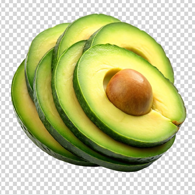 Sliced avocados with a pit on transparent background