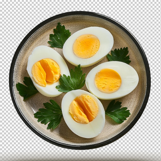 PSD sliced boiled eggs isolated on transparent background