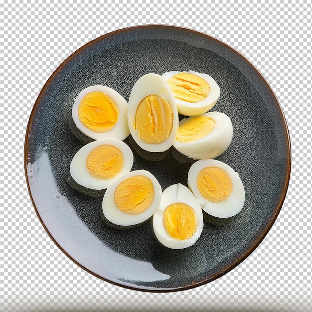 Sliced boiled eggs isolated on transparent background