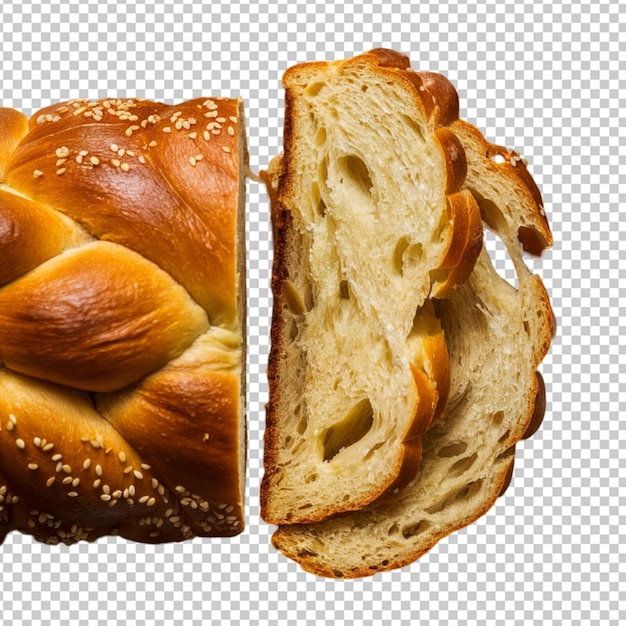 PSD sliced challah revealing the soft airy interior isolated