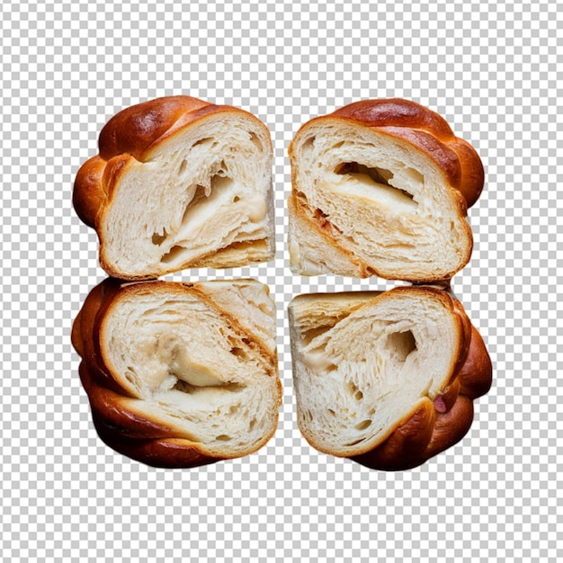 PSD sliced challah revealing the soft airy interior isolated