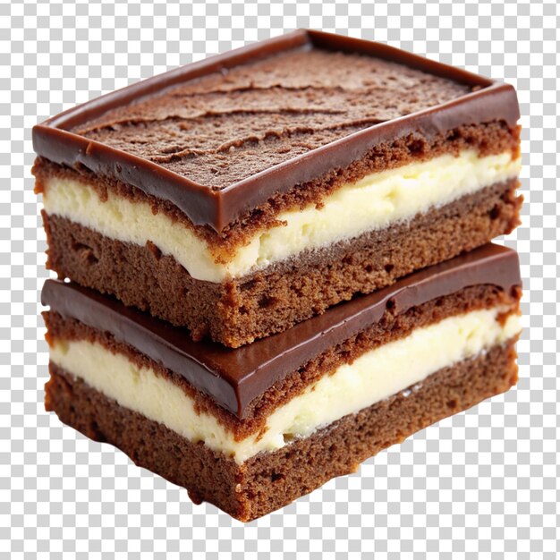 Sliced cream filled chocolate bar cake Isolated on transparent background