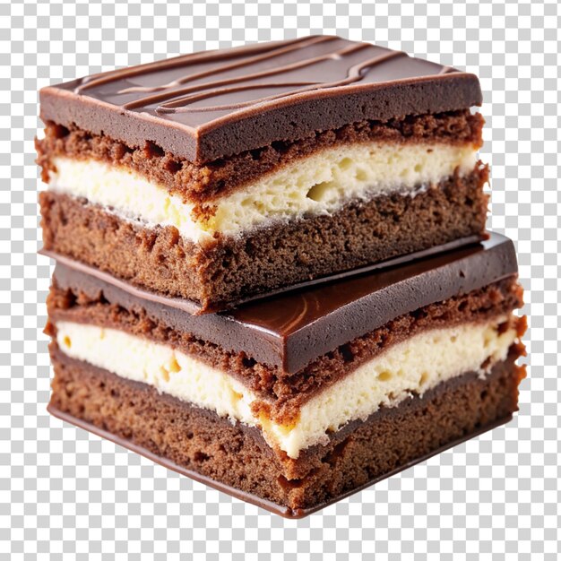 Sliced cream filled chocolate bar cake Isolated on transparent background