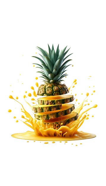 PSD sliced pineapple with splashing juice