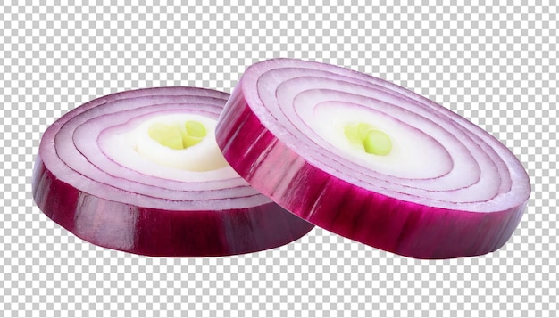 Sliced red onion rings isolated on transparent Background