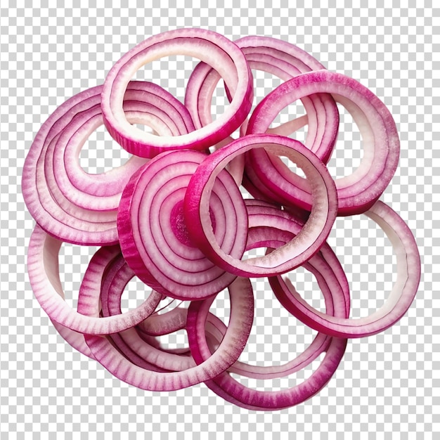 PSD sliced red onion rings top view isolated on transparent background