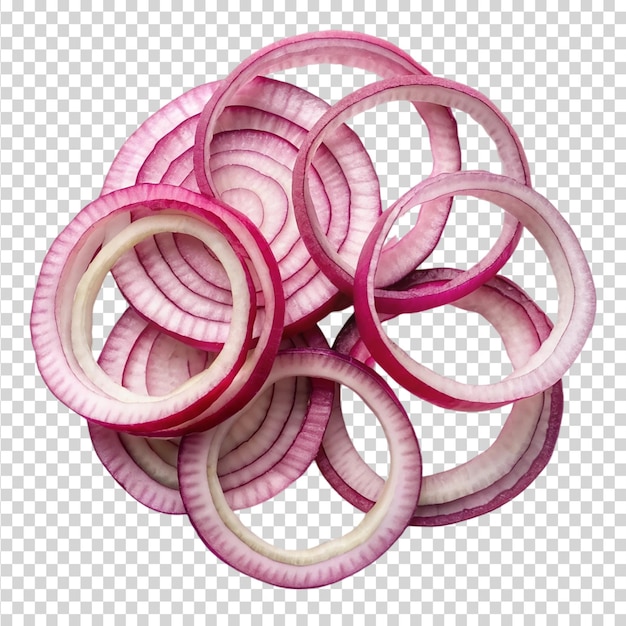 Sliced red onion rings top view Isolated on transparent background