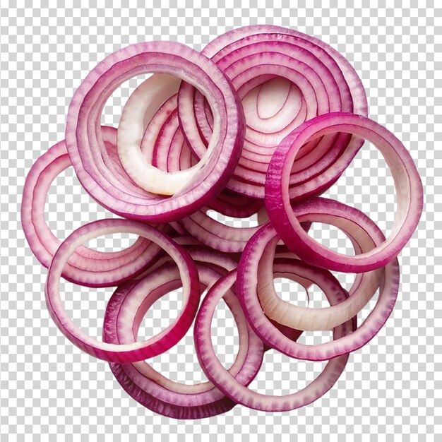 PSD sliced red onion rings top view isolated on transparent background