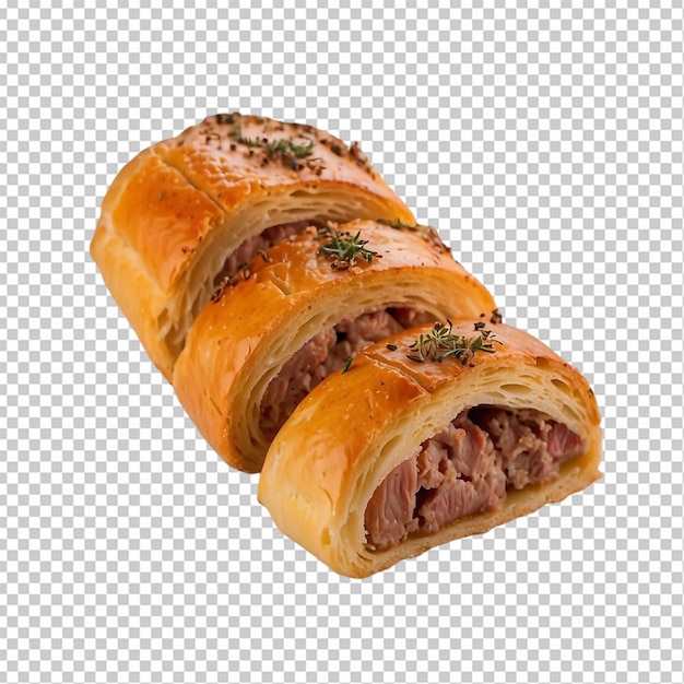 Sliced savory pastry with meat filling