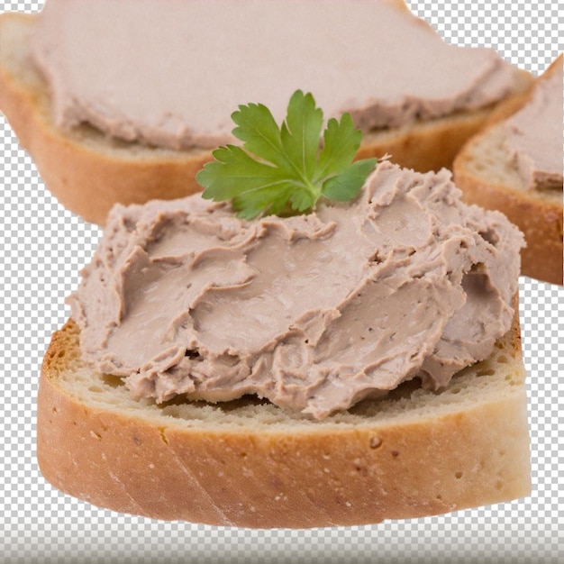 PSD slices of bread with delicious pate served isolated on transparent background