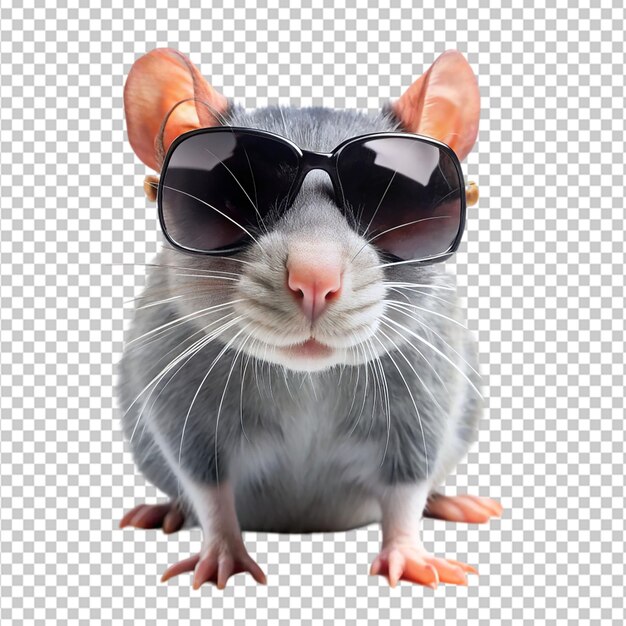 PSD slick rat rocking stylish shades on transparent background