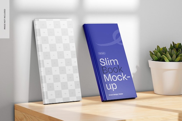 Slim Books in Home Scenario Mockup Leaned