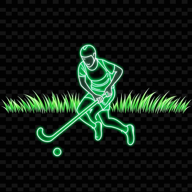 Slim Field Hockey Player With Stick Neon Grass Art Design With Fresh Green and White Mixed Color Dec