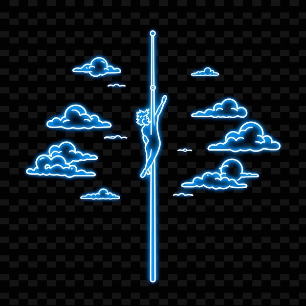 PSD slim pole vaulter with pole neon air art design with light blue and white mixed color decorated with