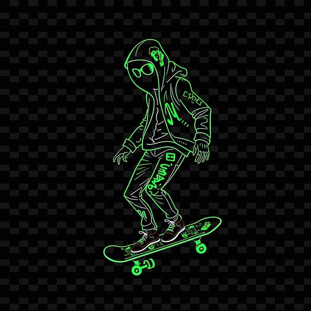 PSD slim skater with skateboard neon graffiti art design with neon green and black mixed color decorated