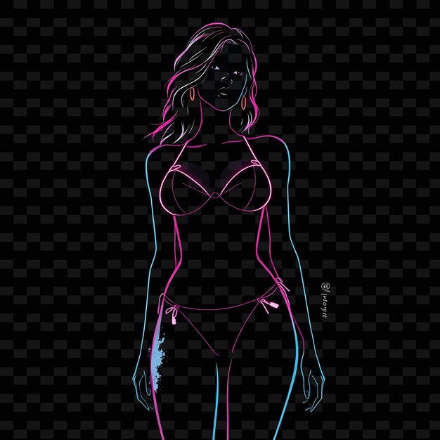 Slim Woman in Highwaisted Bikini Neon Grunge Art Design With Dark Colors Theme Decorated With Torn