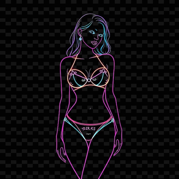 Slim Woman in Highwaisted Bikini Neon Y2k Art Design With Pastel Illustration Neon CharacterC