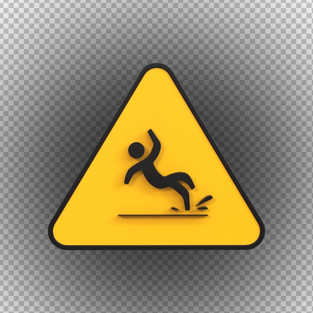 PSD slippery floor signs of high voltage hazard isolated on a transparent background