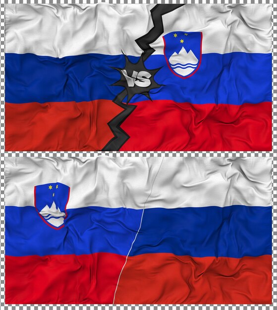 Slovenia vs Russia Half Combined Flag Cloth Bump Texture 3D Rendering