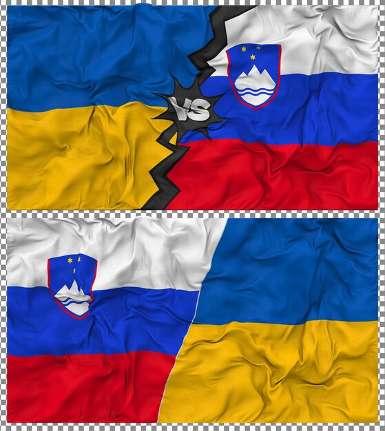 Slovenia vs Ukraine Half Combined Flag Cloth Bump Texture 3D Rendering