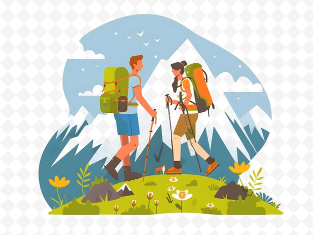 PSD slovenian characters hiking in triglav national park design illustration cutural landscape view