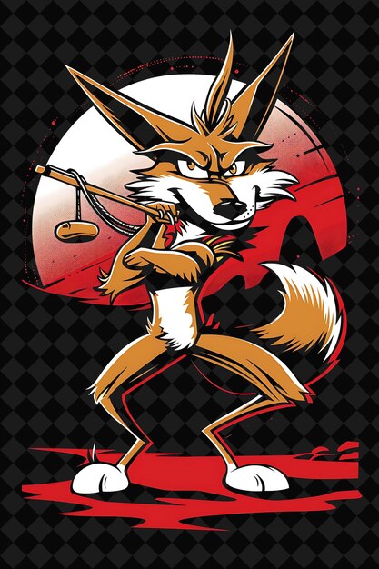 Sly Coyote Trickster Portrait With a Slingshot in a Mischiev Illustration Animal Warrior Character