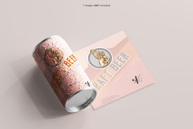 Small Beer Can with Condensation Effect and card mockup