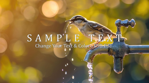 A Small Bird Drinking from a Faucet