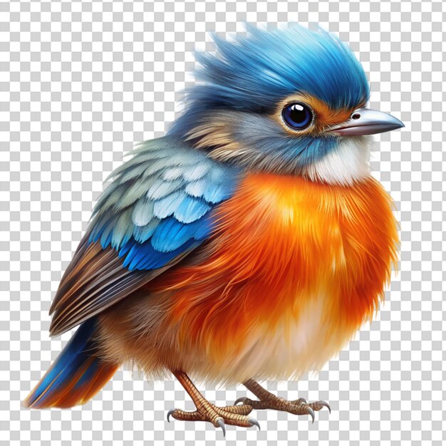 PSD a small bird with blue orange and white feathers standing on transparent background