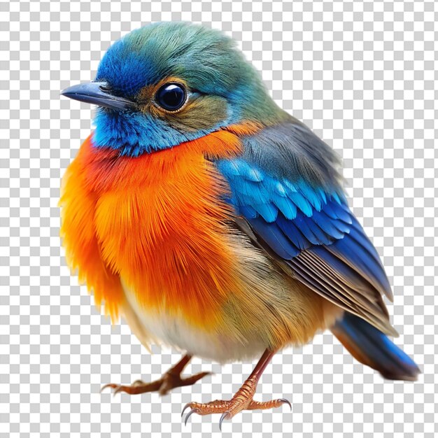 PSD a small bird with blue orange and white feathers standing on transparent background