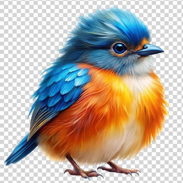 PSD a small bird with blue orange and white feathers standing on transparent background