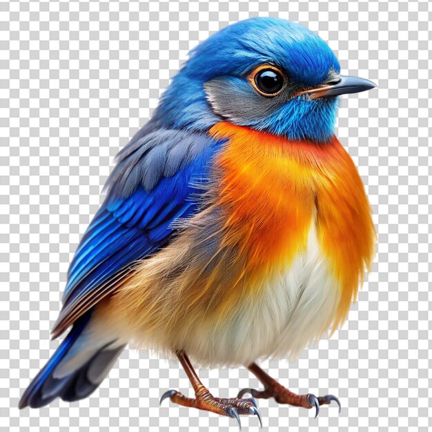 PSD a small bird with blue orange and white feathers standing on transparent background