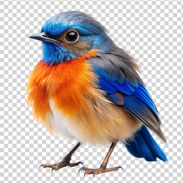 PSD a small bird with blue orange and white feathers standing on transparent background