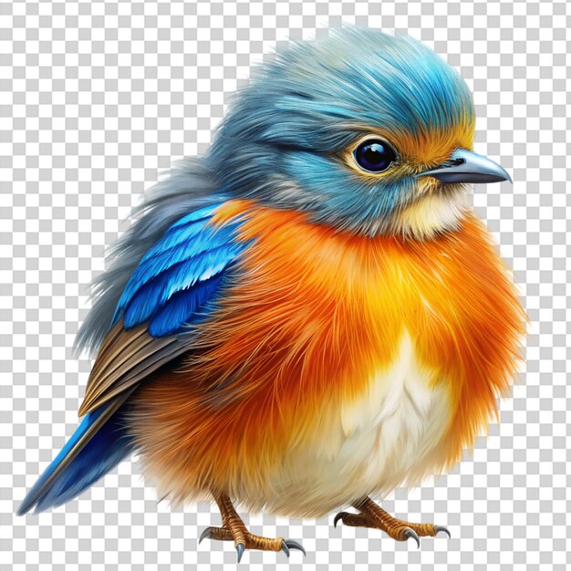 PSD a small bird with blue orange and white feathers standing on transparent background