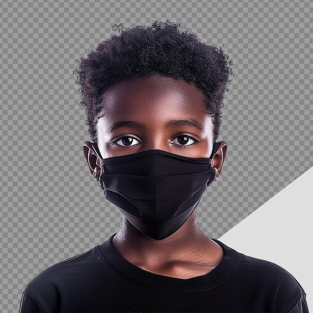 PSD small black boy wear face mask png isolated on transparent background