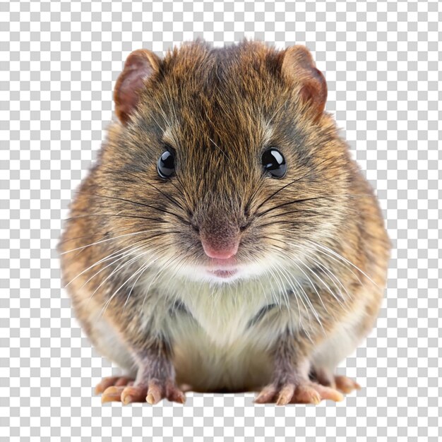 A small brown mouse with big eyes on transparent background