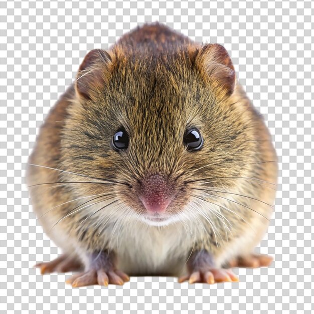 A small brown mouse with big eyes on transparent background