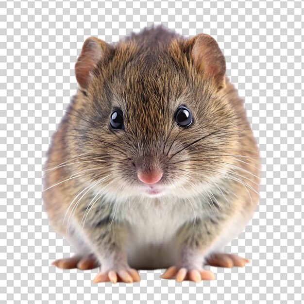 A small brown mouse with big eyes on transparent background