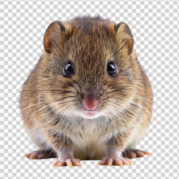 A small brown mouse with big eyes on transparent background