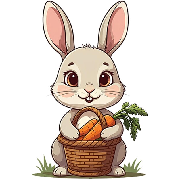 PSD a small bunny holding a basket filled with carrots on transparent background