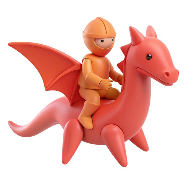 a small child riding a red horse with a red dragon on the back