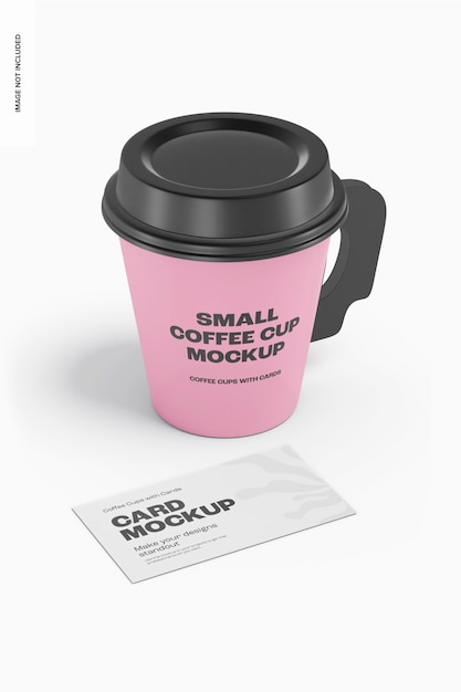 Small Coffee Cup with Card Mockup, Perspective