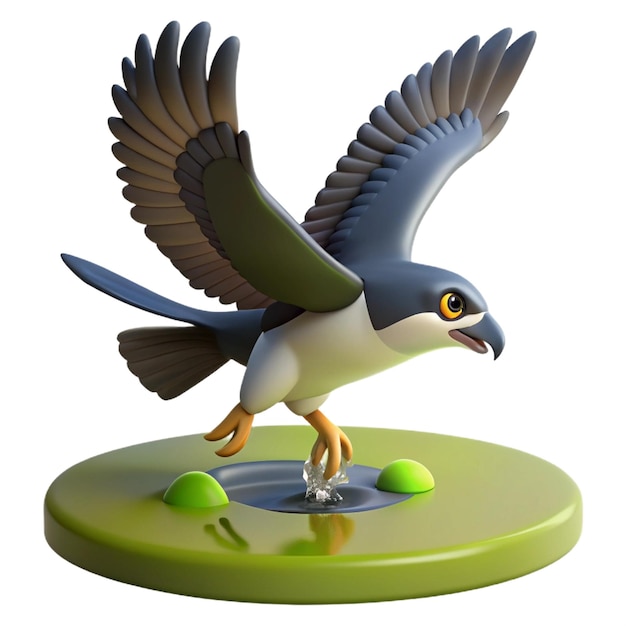 a small figurine of a bird standing on a round object with green balls