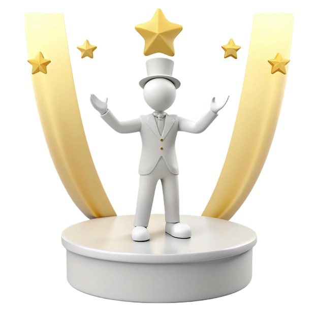 PSD a small figurine of a man with a star on his head is standing on a pedestal with stars