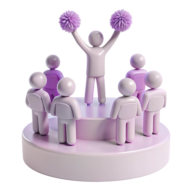 a small figurine with people standing in a circle with one holding up a bunch of people