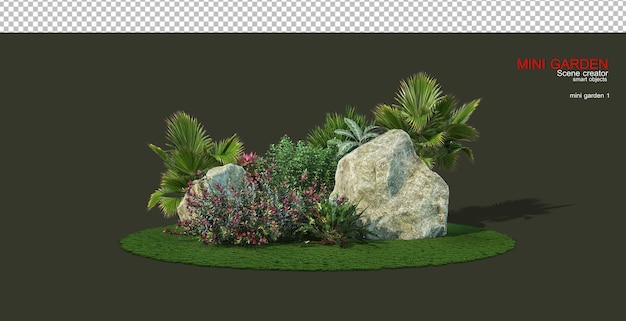 Small garden with stones and decorative plants