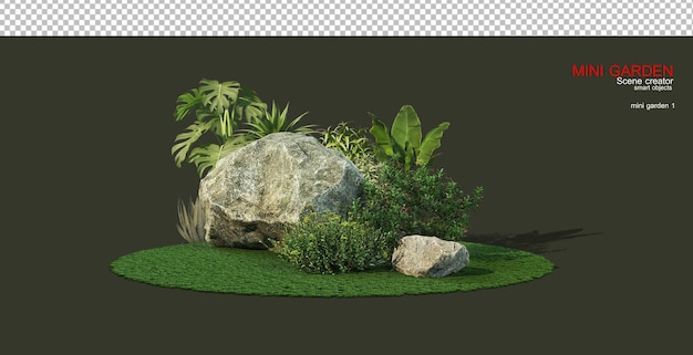 Small garden with stones and decorative plants